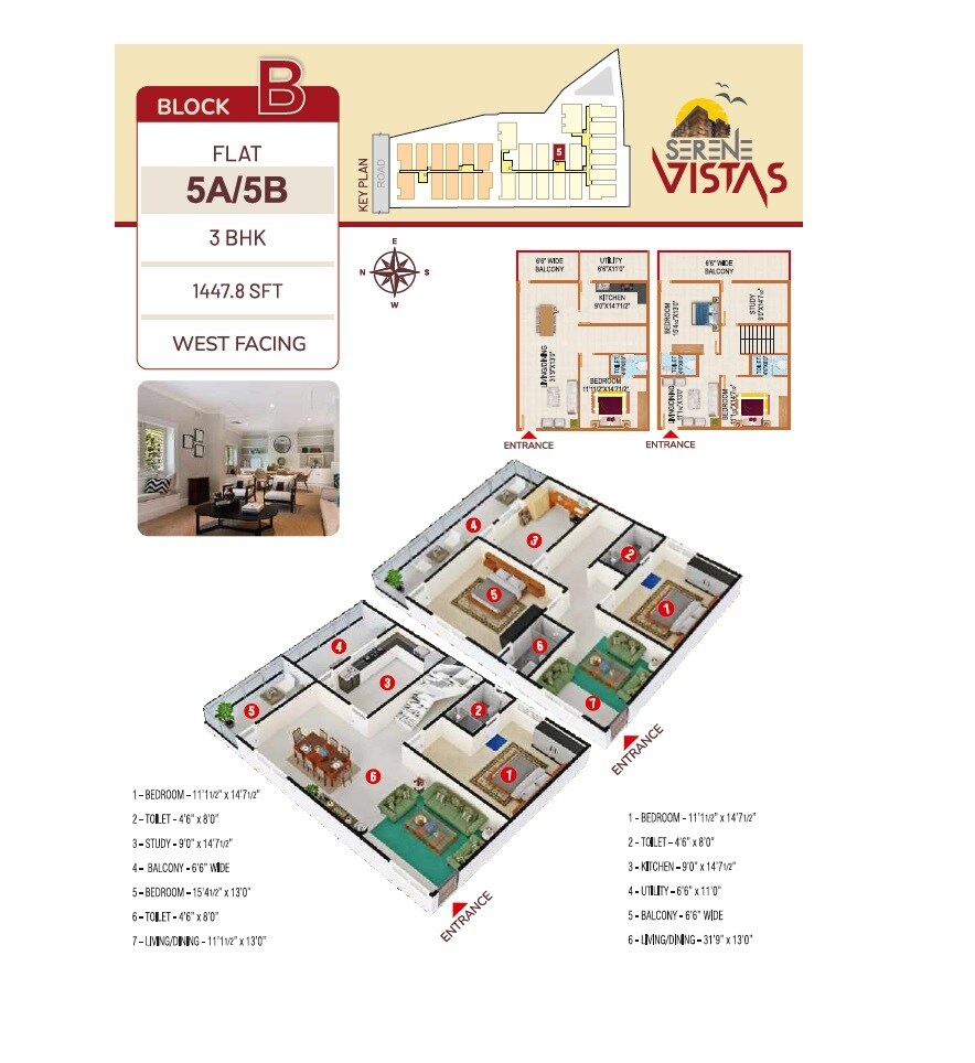 Floor plan of 3 BHK 1448 Sq. Ft. Apartment in Peers Serene Vistas, Hyderabad