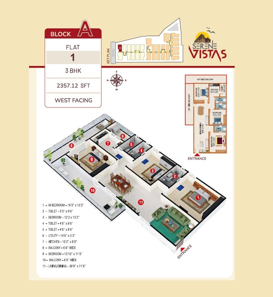 Floor plan of 3 BHK 2357 Sq. Ft. Apartment in Peers Serene Vistas, Hyderabad