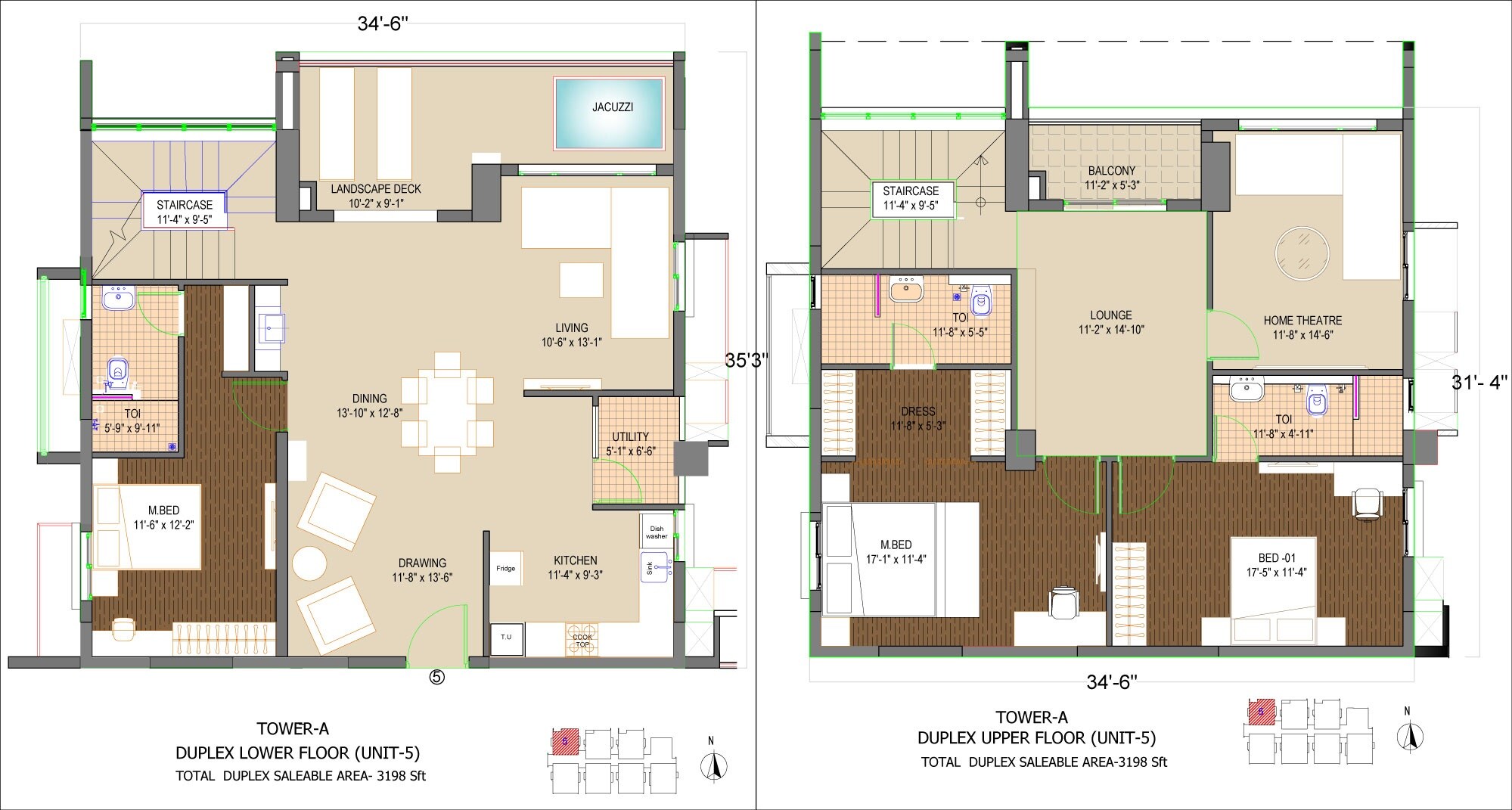 Floor plan of 3 BHK 3198 Sq. Ft. Apartment in Phoenix Golf Edge, Hyderabad
