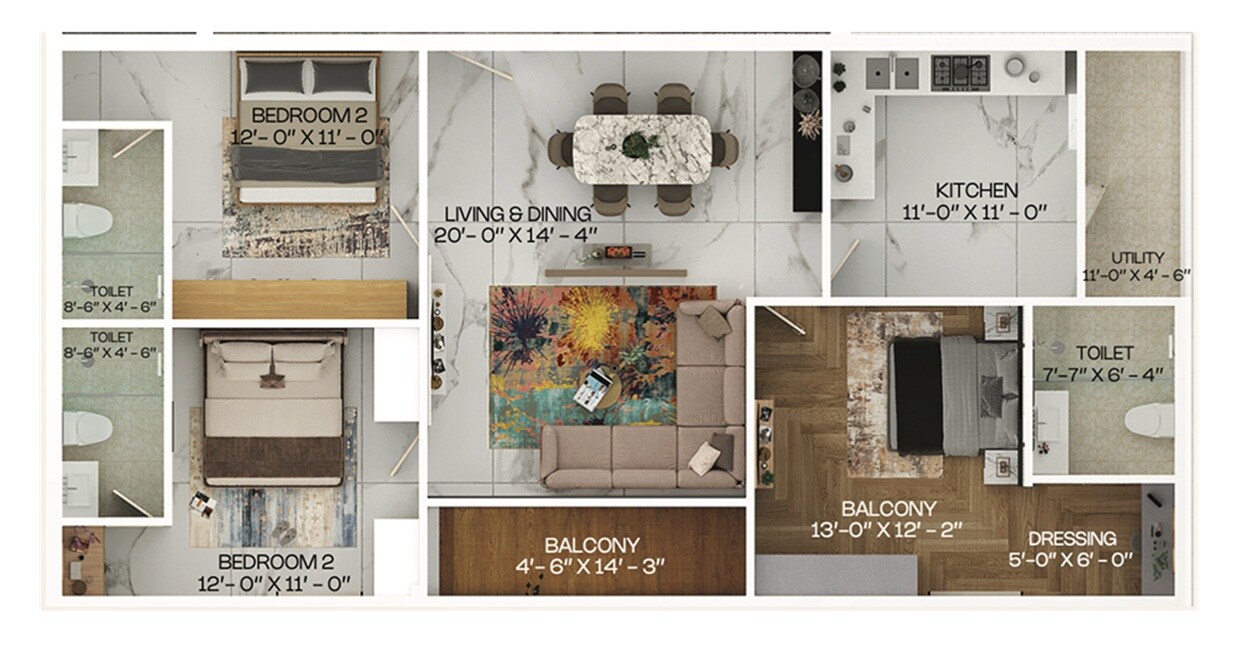 Floor plan of 3 BHK 1700 Sq. Ft. Apartment in Platina Cove, Hyderabad