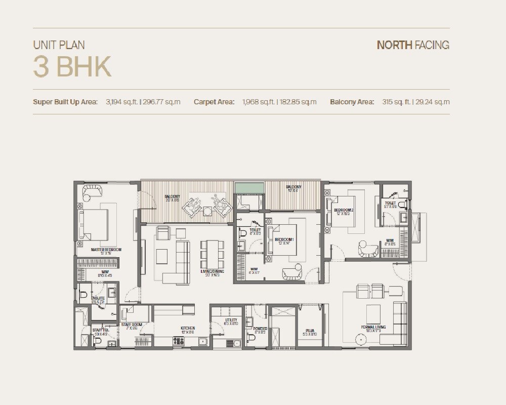 Floor plan of 3 BHK 3194 Sq. Ft. Apartment in PMR Agarta, Hyderabad