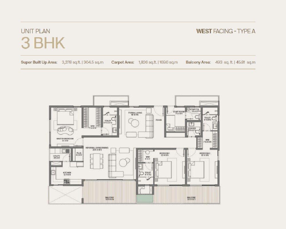 Floor plan of 3 BHK 3278 Sq. Ft. Apartment in PMR Agarta, Hyderabad