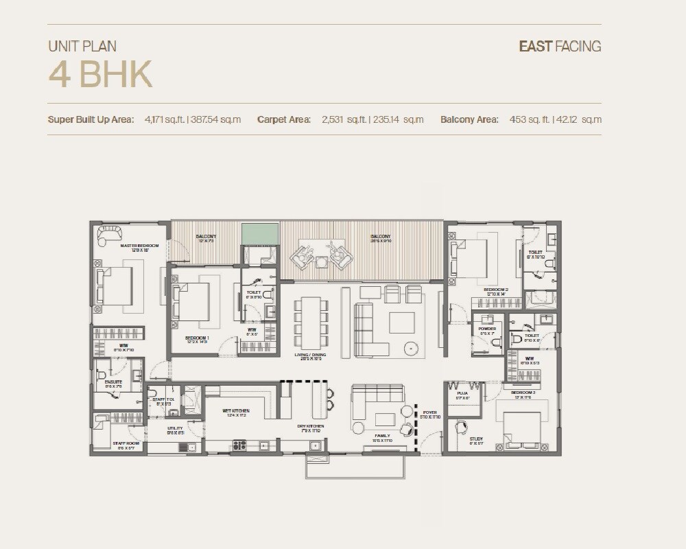 Floor plan of 4 BHK 4171 Sq. Ft. Apartment in PMR Agarta, Hyderabad