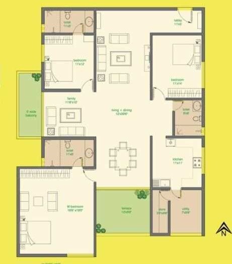 Floor plan of 3 BHK 2656 Sq. Ft. Apartment in Pooja Iris, Hyderabad