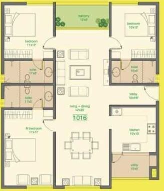 Floor plan of 3 BHK 1985 Sq. Ft. Apartment in Pooja Iris, Hyderabad