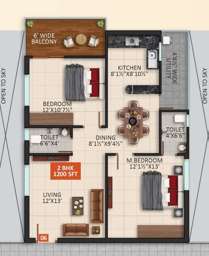 2 BHK 1200 Sq. Ft. Apartment