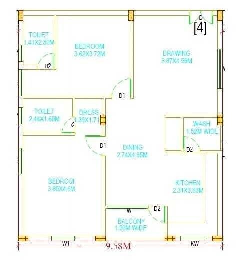 Floor plan of 2 BHK 1434 Sq. Ft. Apartment in Pragathi Homes Infinity, Hyderabad