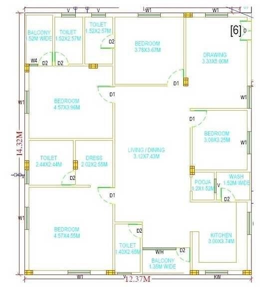 Floor plan of 4 BHK 2600 Sq. Ft. Apartment in Pragathi Homes Infinity, Hyderabad