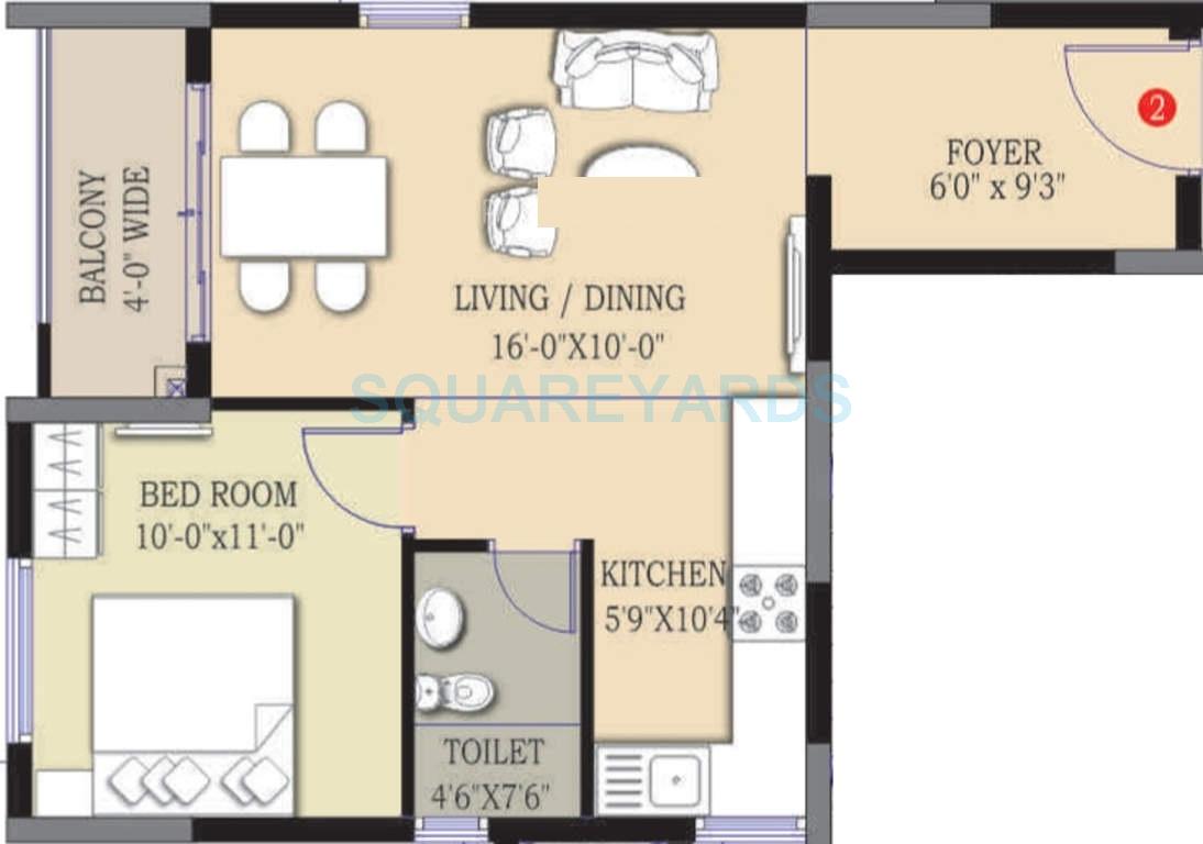 Floor plan of 1 BHK 707 Sq. Ft. Apartment in Prajay Megapolis, Hyderabad