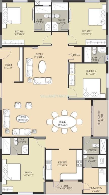 Floor plan of 4 BHK 2708 Sq. Ft. Apartment in Prajay Megapolis, Hyderabad