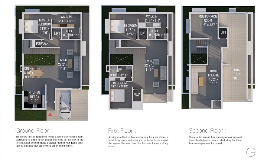 Floor plan of 3 BHK 2938 Sq. Ft. Villa in Prajay Treetops, Hyderabad