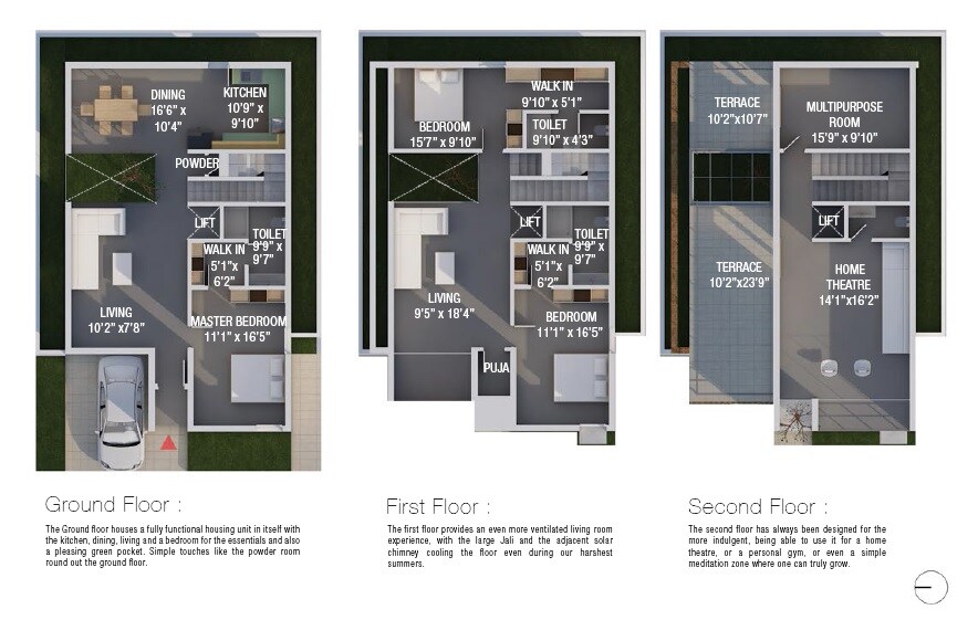 Floor plan of 3 BHK 2980 Sq. Ft. Villa in Prajay Treetops, Hyderabad