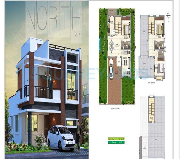 Floor plan of 3 BHK 1607 Sq. Ft. Villa in Prajay Virgin County Villas, Hyderabad