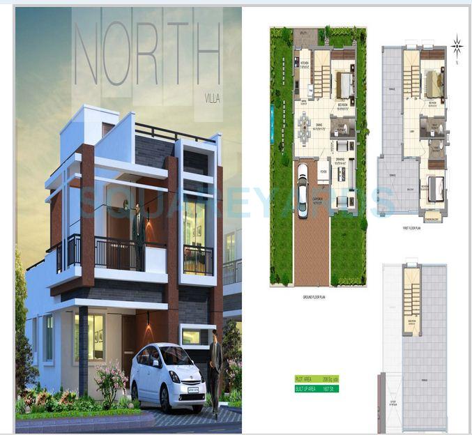 Floor plan of 3 BHK 1646 Sq. Ft. Villa in Prajay Virgin County Villas, Hyderabad