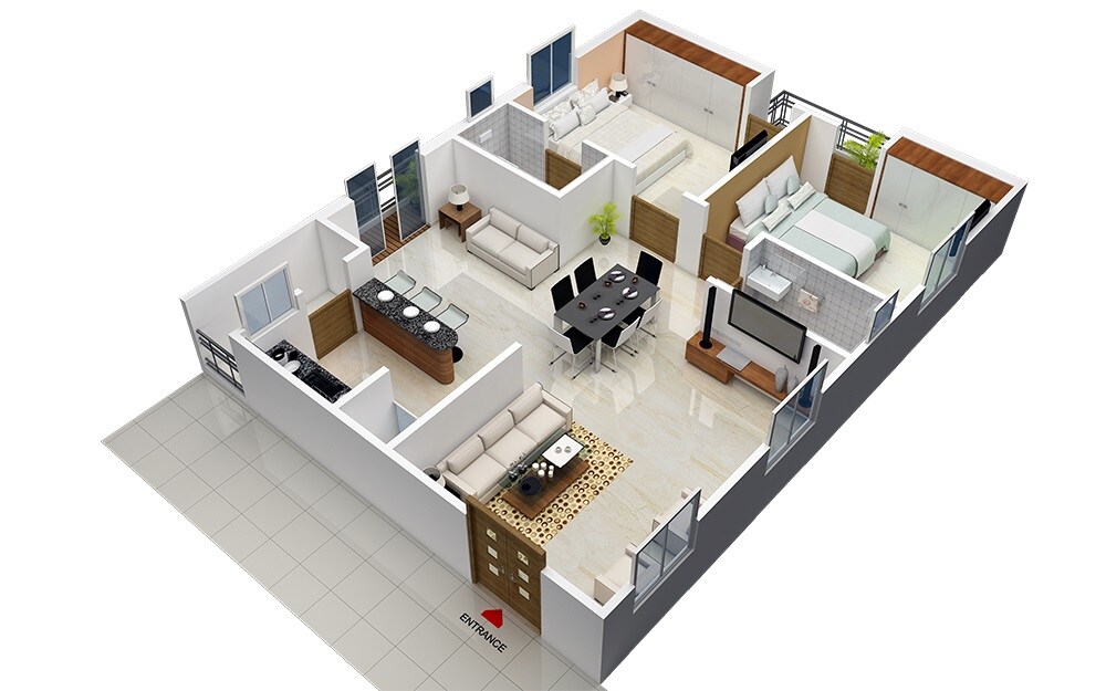 Floor plan of 2 BHK 1170 Sq. Ft. Apartment in Pranathi Grandeur, Hyderabad