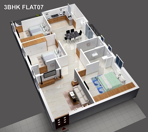 Floor plan of 3 BHK 1910 Sq. Ft. Apartment in Pranathi Panorama, Hyderabad