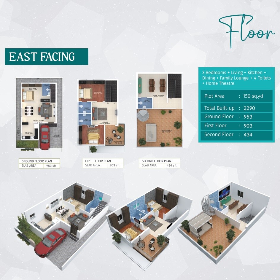 Floor plan of 3 BHK 2290 Sq. Ft. Villa in Praneeta Singapur Town, Hyderabad