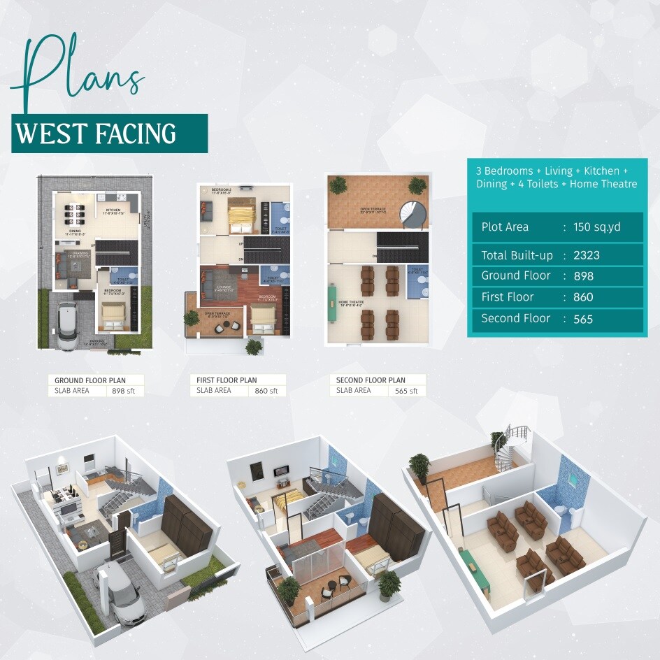 Floor plan of 3 BHK 2323 Sq. Ft. Villa in Praneeta Singapur Town, Hyderabad