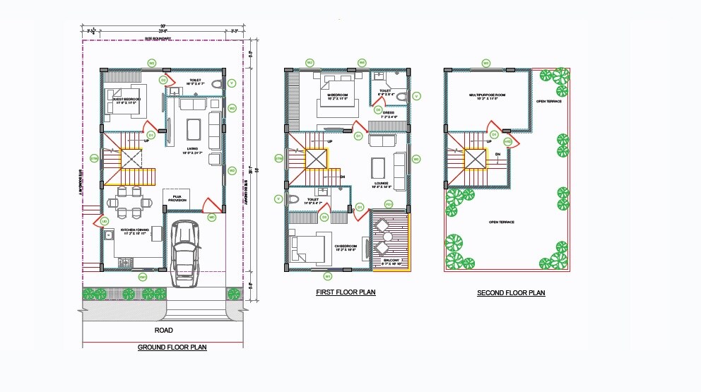 Floor plan of 3 BHK 1757 Sq. Ft. Villa in Praneeth Pranav Grove Park, Hyderabad