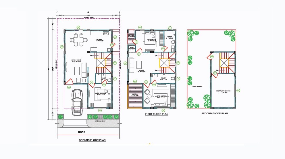 Floor plan of 3 BHK 1902 Sq. Ft. Villa in Praneeth Pranav Grove Park, Hyderabad