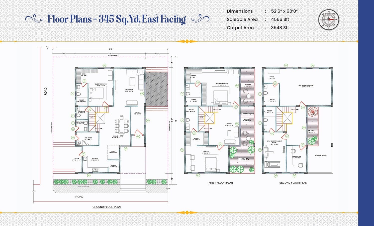 Floor plan of 4 BHK 4566 Sq. Ft. Villa in Praneeth Pranav Grove Park, Hyderabad