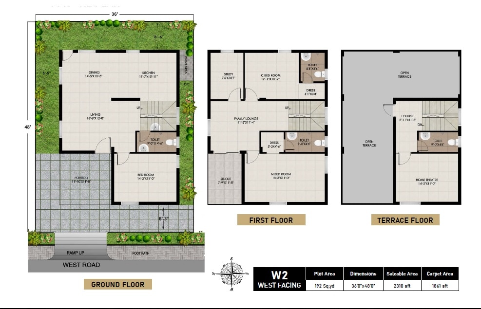 Floor plan of 4 BHK 2310 Sq. Ft. Villa in Praneeth Pranav Knightwoods, Hyderabad
