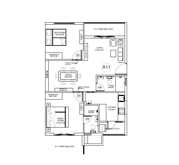 2 BHK 1019 Sq. Ft. Apartment