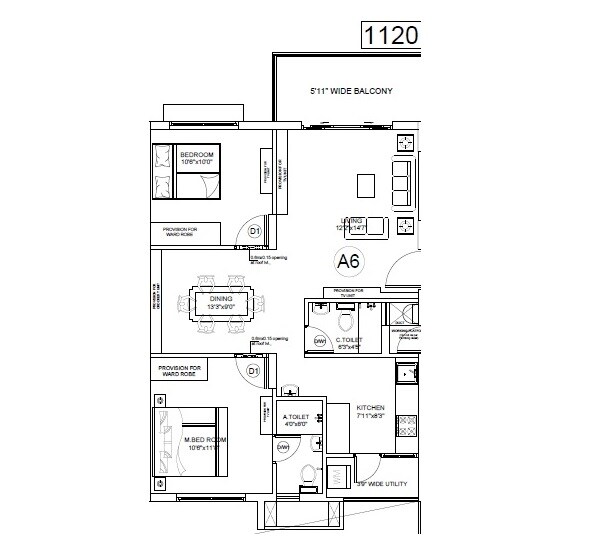 2 BHK 1120 Sq. Ft. Apartment