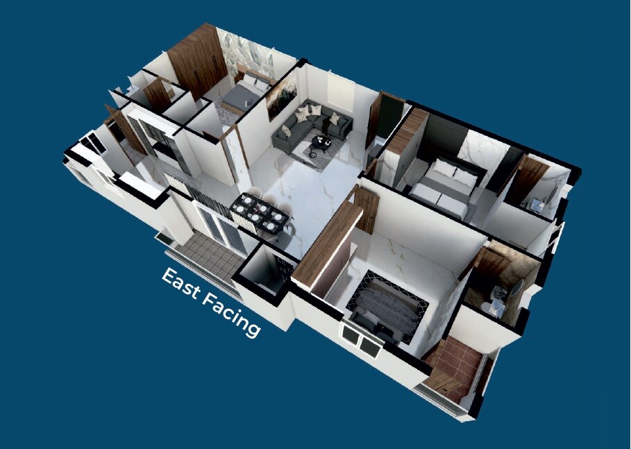 Floor plan of 3 BHK 1951 Sq. Ft. Apartment in Pratham Nirvana, Hyderabad