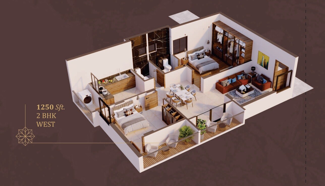 Floor plan of 2 BHK 1250 Sq. Ft. Apartment in Prathishta Nigama, Hyderabad