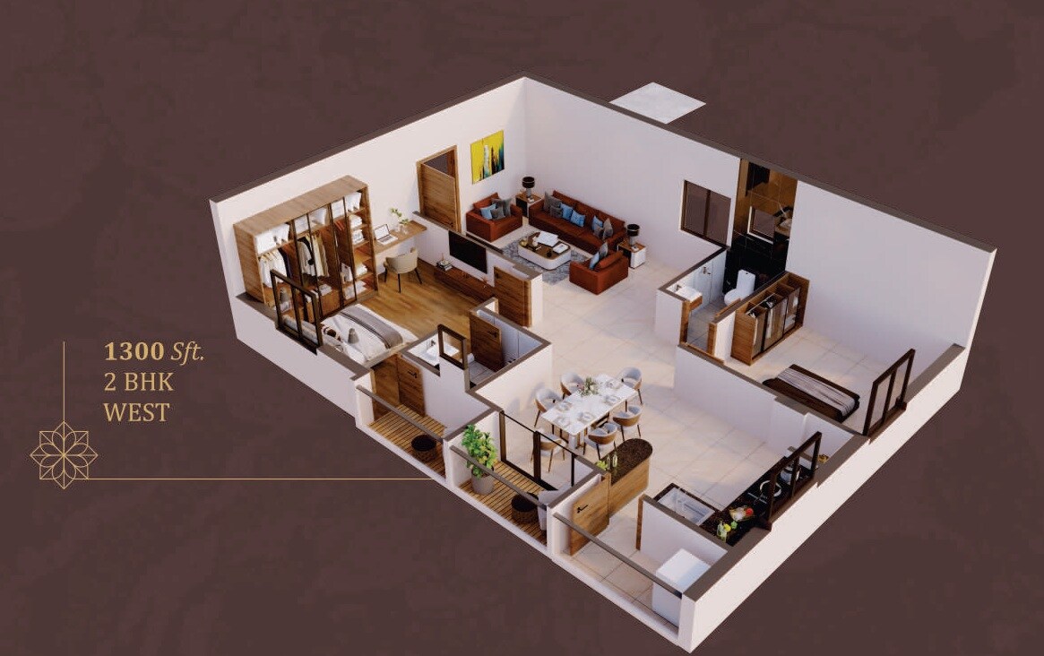 Floor plan of 2 BHK 1300 Sq. Ft. Apartment in Prathishta Nigama, Hyderabad