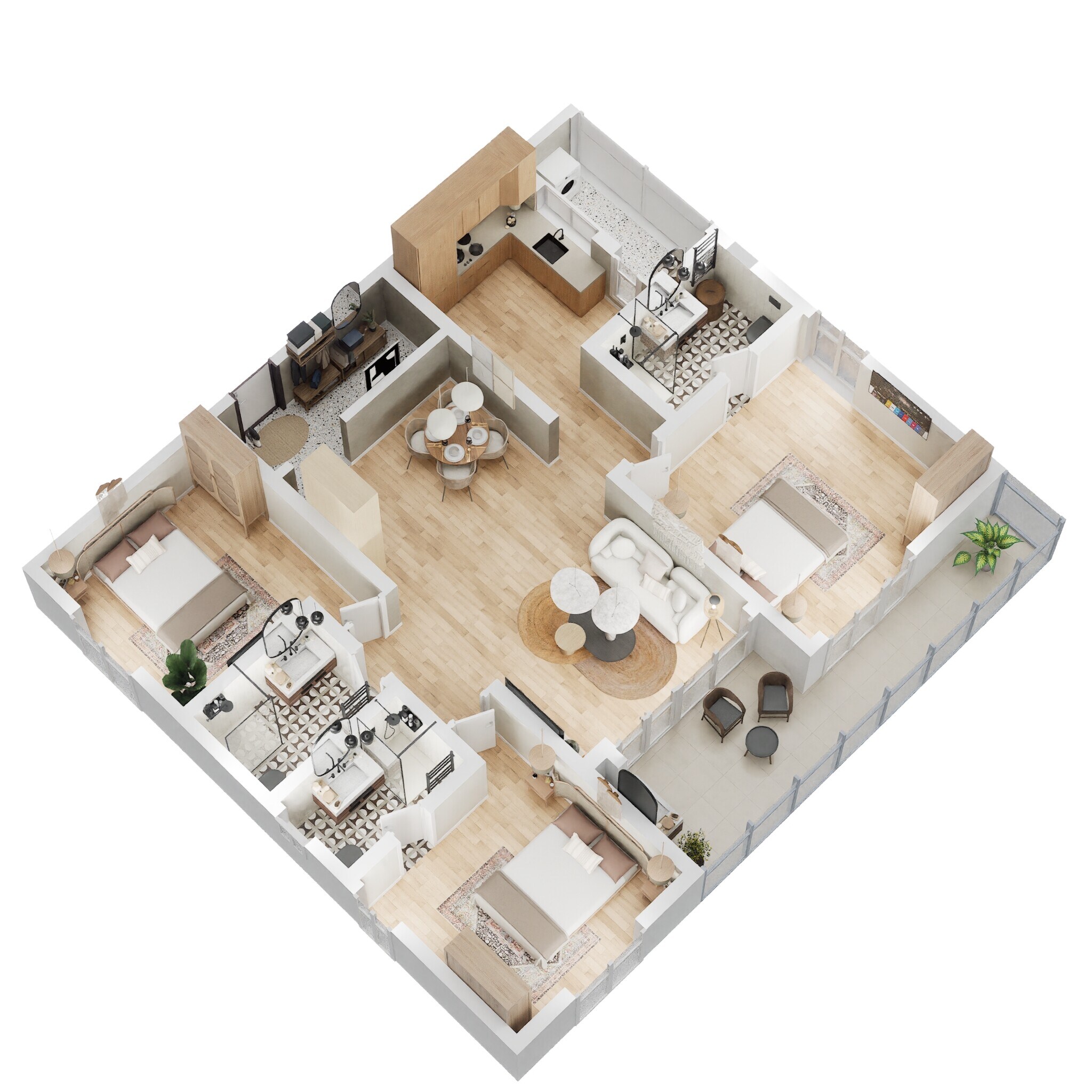 Floor plan of 3 BHK Apartment - 1796 sq. ft. in Prestige Beverly Hills, Hyderabad