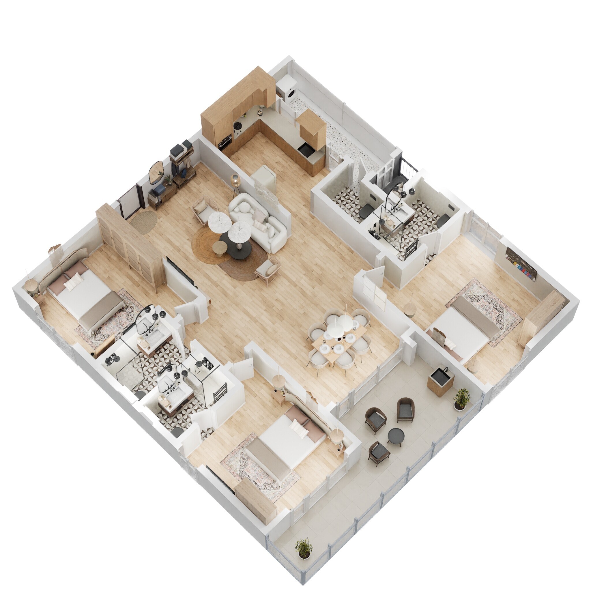 Floor plan of 3 BHK Apartment - 2124 sq. ft. in Prestige Beverly Hills, Hyderabad