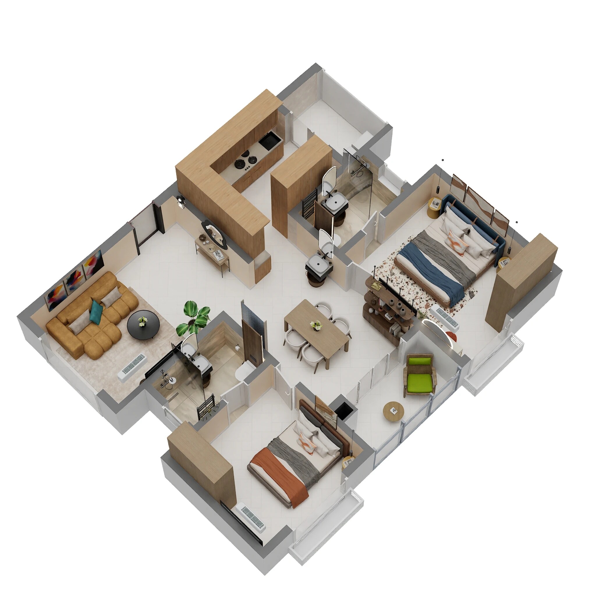 Floor plan of 2 BHK 1281 Sq. Ft. Apartment in Prestige Golden Grove, Hyderabad