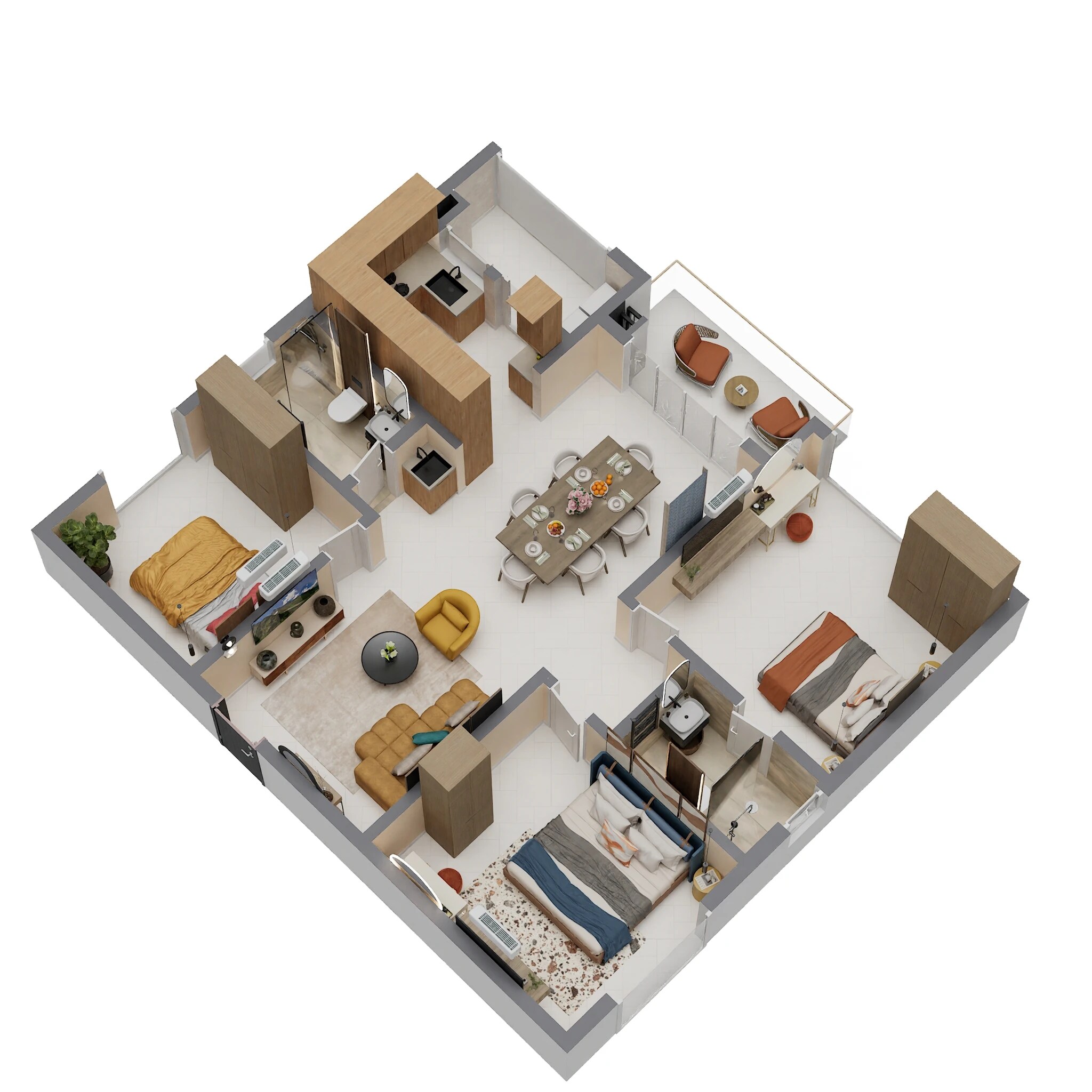 Floor plan of 3 BHK 1516 Sq. Ft. Apartment in Prestige Golden Grove, Hyderabad