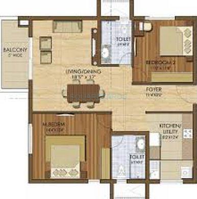 Floor plan of 2 BHK 1327 Sq. Ft. Apartment in Prestige Ivy League, Hyderabad