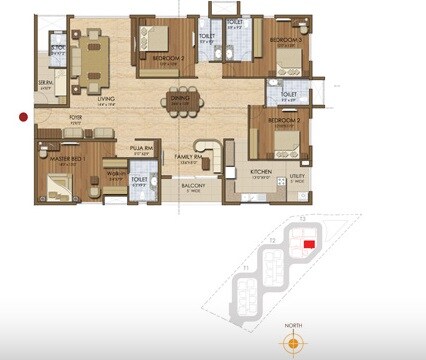 Floor plan of 4 BHK 3044 Sq. Ft. Apartment in Prestige Ivy League, Hyderabad