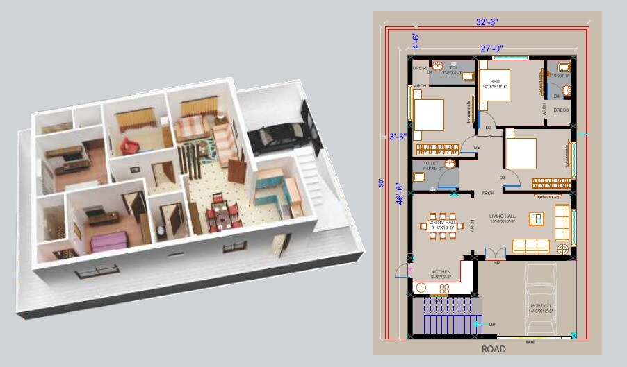 Floor plan of 3 BHK 1218 Sq. Ft. Villa in Pride India American Township Villas, Hyderabad