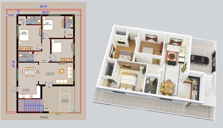 Floor plan of 3 BHK 1330 Sq. Ft. Villa in Pride India American Township Villas, Hyderabad