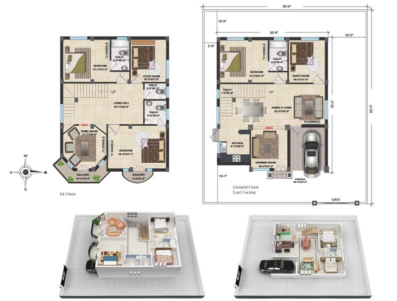 Floor plan of 4 BHK 2200 Sq. Ft. Villa in Pride My World, Hyderabad