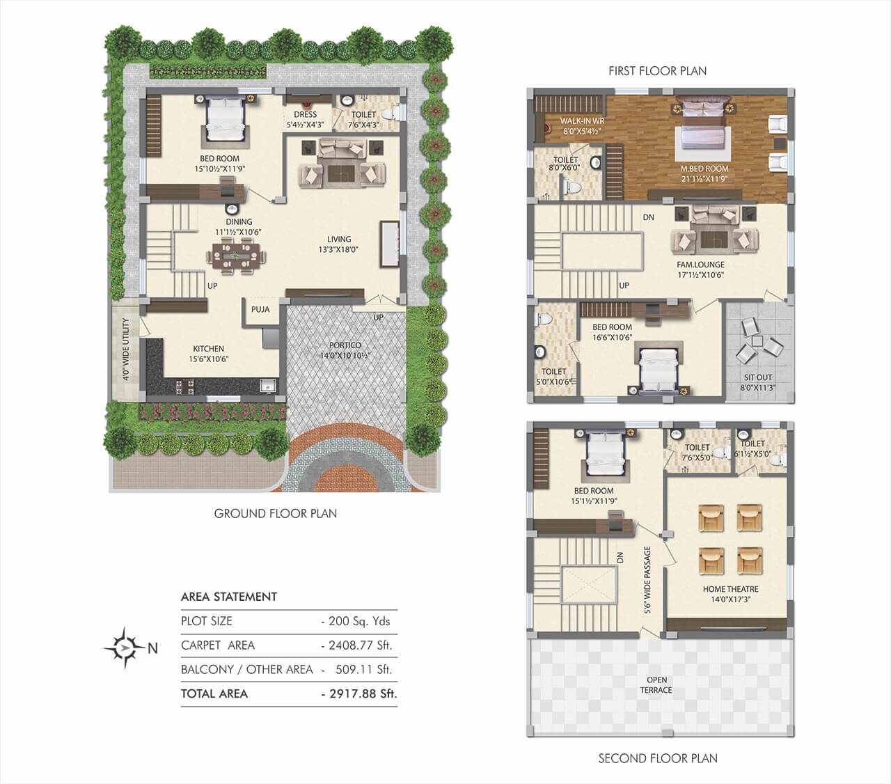 Floor plan of 4 BHK 2917 Sq. Ft. Villa in Prima Paradisoo, Hyderabad