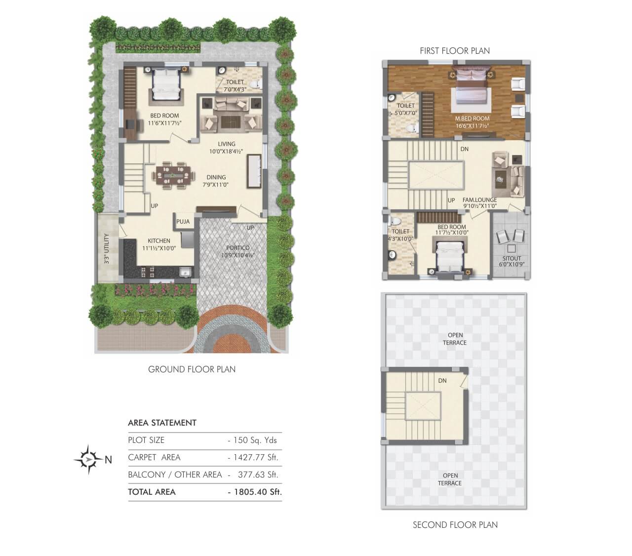 Floor plan of 3 BHK 1805 Sq. Ft. Villa in Prima Paradisoo, Hyderabad