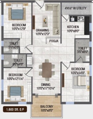 Floor plan of 3 BHK 2165 Sq. Ft. Apartment in Primark Eco Nest, Hyderabad