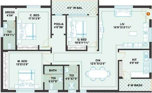 2 BHK 1185 Sq. Ft. Apartment in Prime Meadows