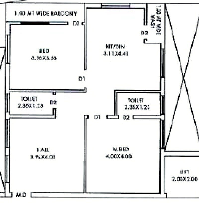 Floor plan of 2 BHK 1405 Sq. Ft. Apartment in Prime Navya Enclave, Hyderabad