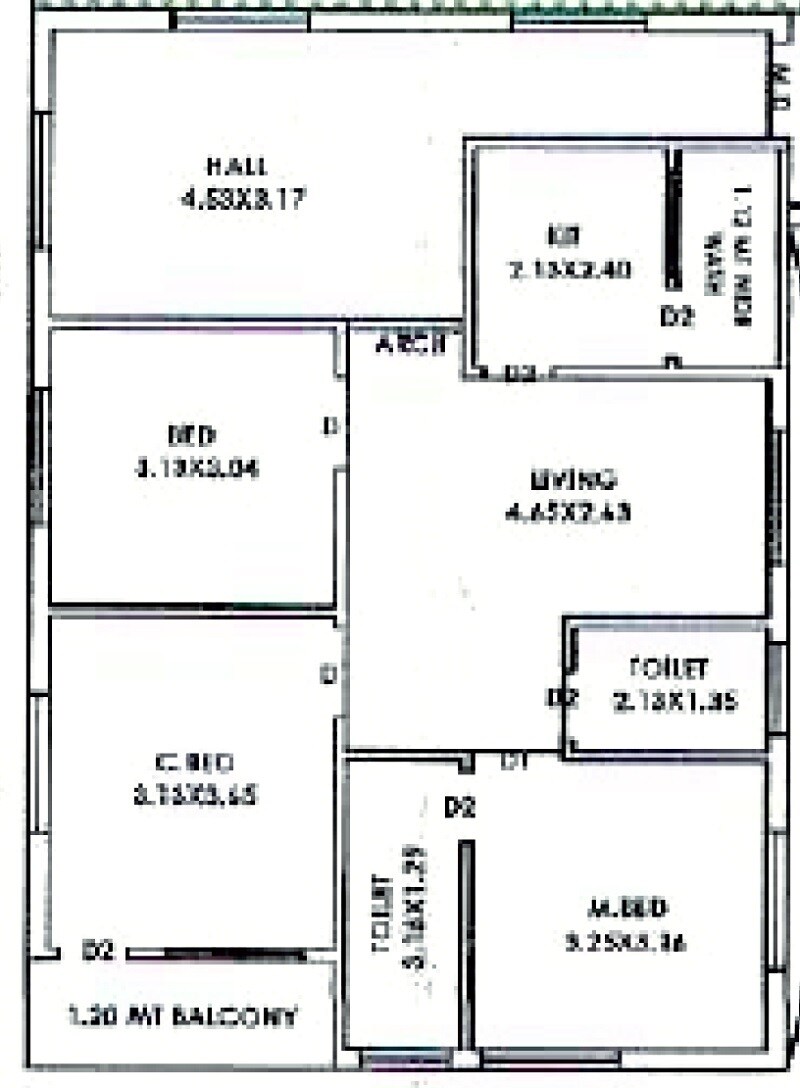 Floor plan of 3 BHK 1535 Sq. Ft. Apartment in Prime Navya Enclave, Hyderabad