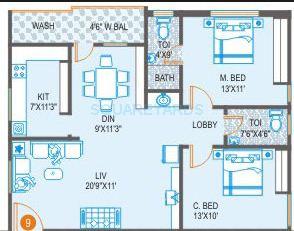 Floor plan of 2 BHK 1163 Sq. Ft. Apartment in Prime Splendour, Hyderabad