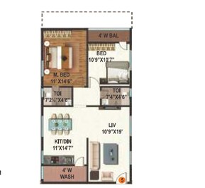 2 BHK 1150 Sq. Ft. Apartment in Prime Titania
