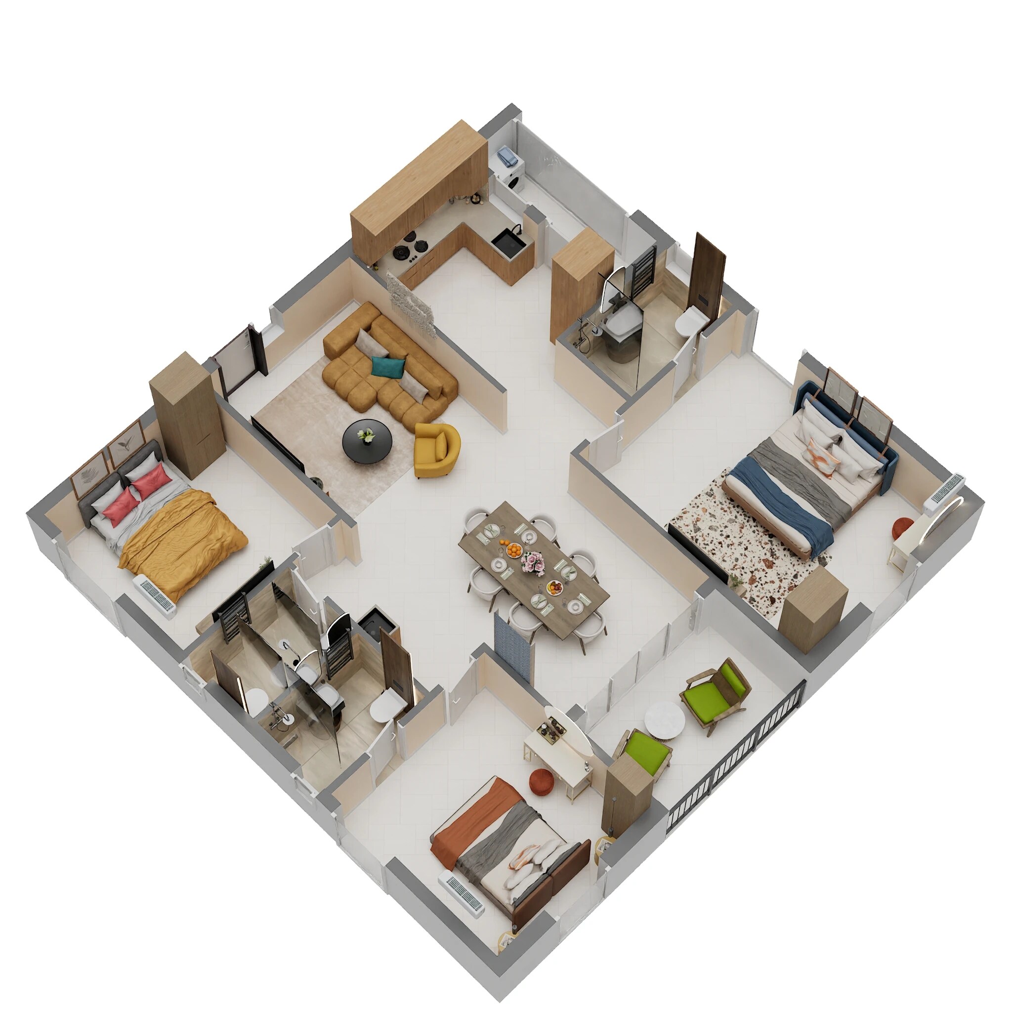 Floor plan of 3 BHK 1650 Sq. Ft. Apartment in Prosperiti Ekam, Hyderabad
