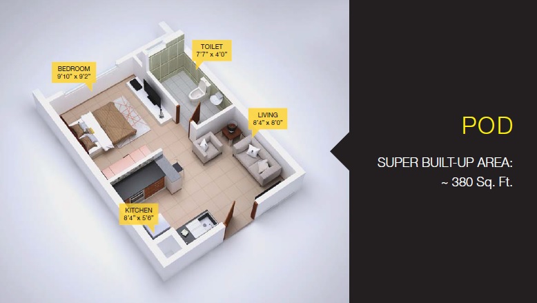 1 BHK 380 Sq. Ft. Apartment in Provident Manhattan Pods and Condos